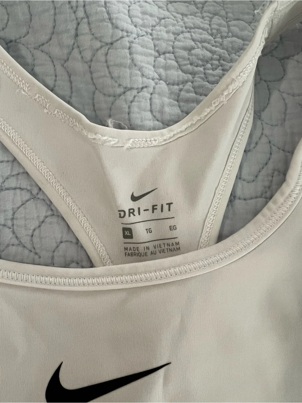 Nike White Dri-FIT Sports Bra with Black Hem